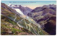 Postkarte von Gletsch (1753m) mit Grimsel und Furkastrasse